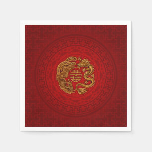 Serviette En Papier Symbole du Bonheur Double avec Phoenix et Dragon
