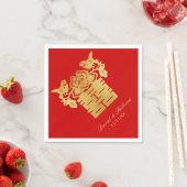 Serviette En Papier Symbole du bonheur double des Inséparables chinois (En situation)