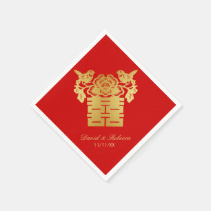 Serviette En Papier Symbole du bonheur double des Inséparables chinois
