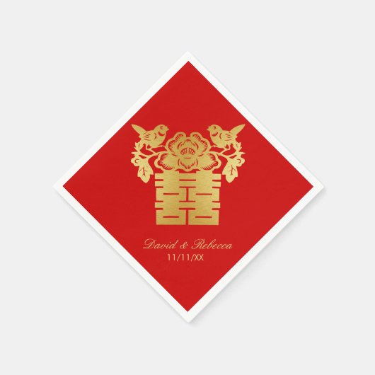 Serviette En Papier Symbole du bonheur double des Inséparables chinois (Coin)