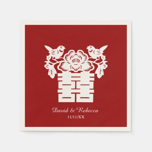 Serviette En Papier Symbole du bonheur double des Inséparables chinois (Devant)