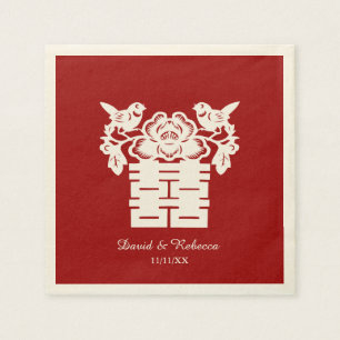 Serviette En Papier Symbole du bonheur double des Inséparables chinois