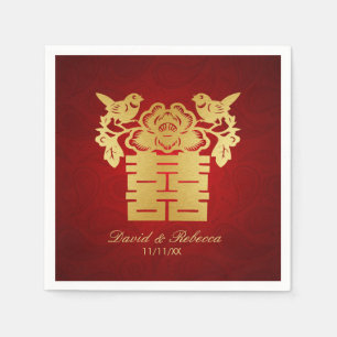 Serviette En Papier Symbole du bonheur double des Inséparables chinois