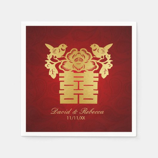 Serviette En Papier Symbole du bonheur double des Inséparables chinois (Devant)