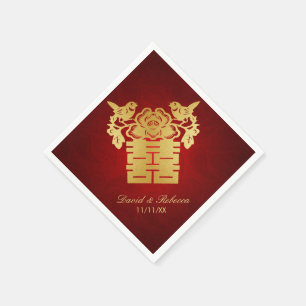 Serviette En Papier Symbole du bonheur double des Inséparables chinois