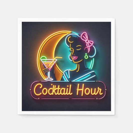 Serviette En Papier SYMBOLE DU NEON DU MILIEU DU SIÈCLE Cocktail Hour (Devant)