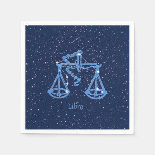 Serviette En Papier Symbole Libra Constellation et Zodiac avec étoiles (Devant)