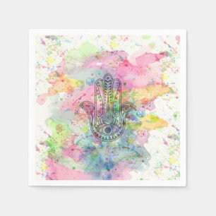 Serviette En Papier Symbole main HAMSA Aquarelle colorée