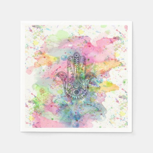 Serviette En Papier Symbole main HAMSA Aquarelle colorée (Devant)
