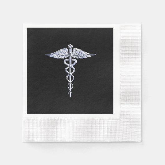 Serviette En Papier Symbole Médicale Caduceus sur le noir (Devant)