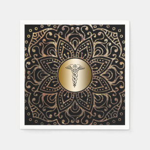 Serviette En Papier Symbole Médicale d'or noir Caduceus Infirmière Doc
