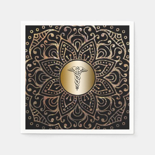 Serviette En Papier Symbole Médicale d'or noir Caduceus Infirmière Doc (Devant)