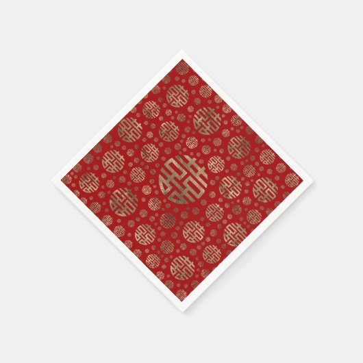 Serviette En Papier Symbole motif Double Bonheur - Or sur rouge (Coin)