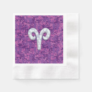 Serviette En Papier Symbole Pearl Like Aries sur Camo numérique rose