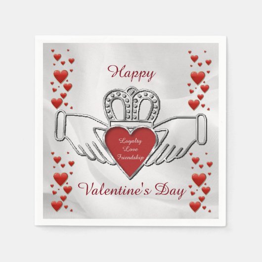 Serviette En Papier SYMBOLE Satin Blanc Claddagh Valentine Napkins (Devant)
