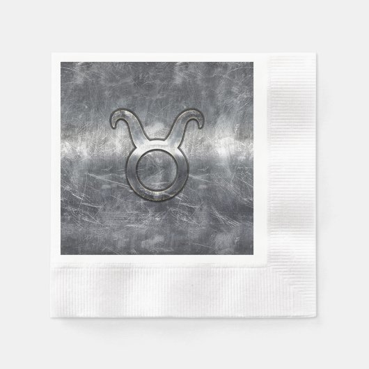 Serviette En Papier Symbole Taurus Zodiac Grunge Style Argent Distress (Devant)