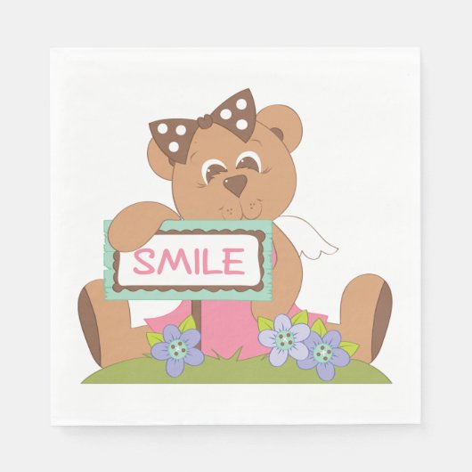 Serviette En Papier Symbole Teddy Bear with Bow Holding Smile (Devant)