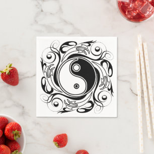 Serviette En Papier Symbole Yin & Yang Tatouage Noir et Blanc
