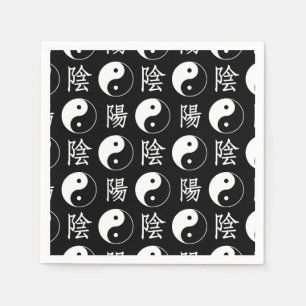Serviette En Papier Symbole Yinyang noir Motif de texte chinois