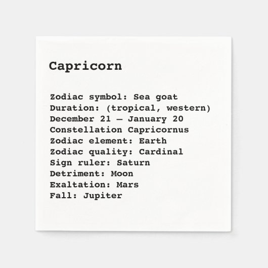 Serviette En Papier Symbole Zodiaque Capricorne Astrologie (Devant)
