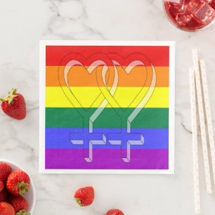 Serviette En Papier Symboles de la Fierté de couple féminin Arc-en-cie