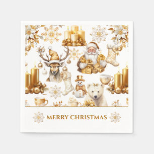 Serviette En Papier Symboles de Noël or et blanc