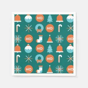 Serviette En Papier Symboles de Noël vert et orange moderne Motif