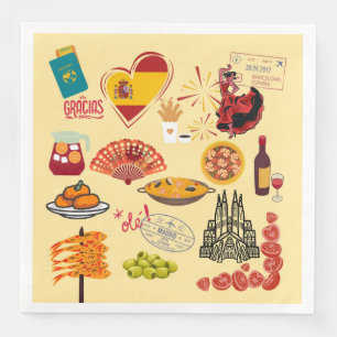 Serviette En Papier Symboles espagnols pour amateurs de voyages