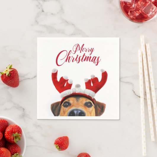 Serviette En Papier Sympa Christmas Chien Reindeer Antler Headband (En situation)