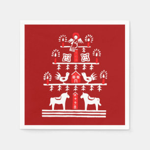 Serviette En Papier Sympa Festif Scandi Rouge Blanc Arbre de Noël