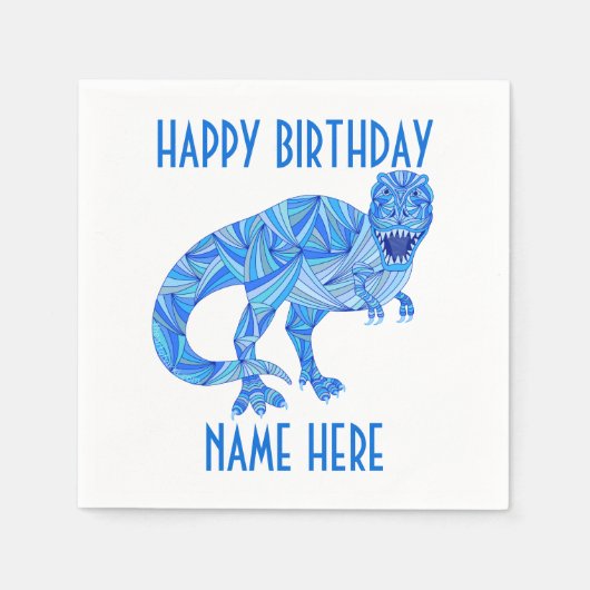 Serviette En Papier T-Rex Blue Dinosaur Cute Préhistorique Anniversair (Devant)