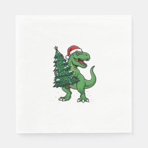 Serviette En Papier T-Rex de Noël portant un sapin de Noël