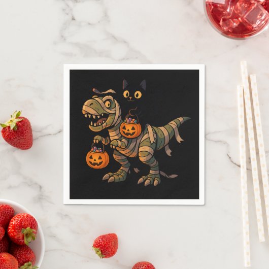 Serviette En Papier T-Rex - Mignonne Halloween Dino (En situation)