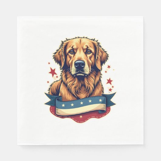Serviette En Papier T-shirt à gravure rétro patriotique Golden Retriev (Devant)