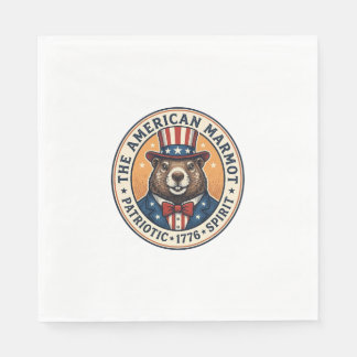Serviette En Papier T-shirt avec gravure vintage de marmotte patriotiq