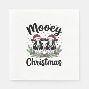 Serviette En Papier T-shirt avec gravure vintage de vache de Noël Mooe
