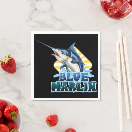 Serviette En Papier t-shirt bleu-marlin-poisson-avec-caractère-carton (En situation)