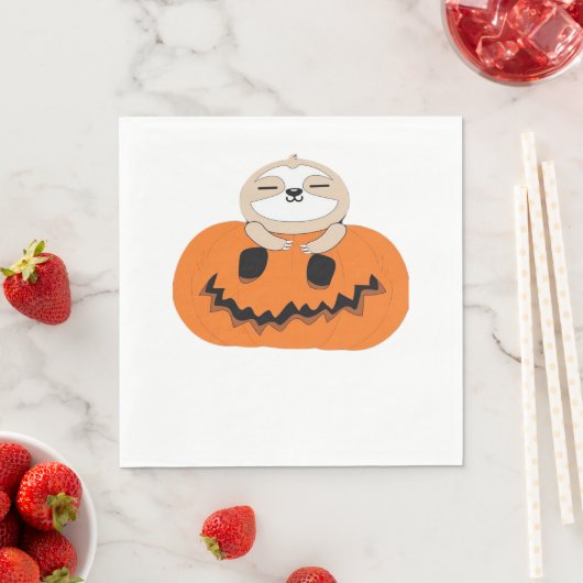 Serviette En Papier T-shirt Citrouille Halloween Sloth Classic (En situation)