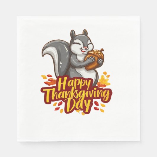 Serviette En Papier T-shirt classique Bon thanksgiving mignon écureuil (Devant)