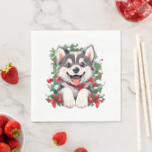 Serviette En Papier T-shirt classique Husky Puppy Festive (En situation)