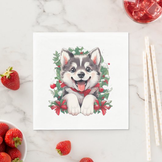 Serviette En Papier T-shirt classique Husky Puppy Festive (En situation)