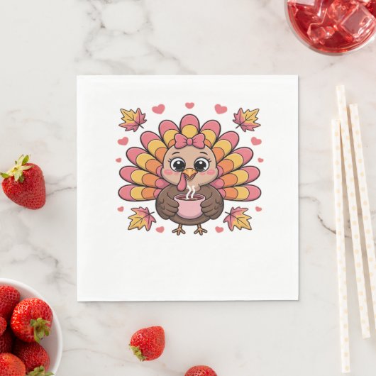 Serviette En Papier t-shirt classique rose kawaii thanksgiving dinde (En situation)