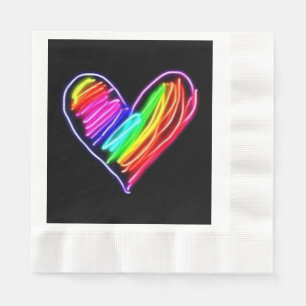 Serviette En Papier T-Shirt Cœur Arc-en-Ciel Néon Rassemblement Fierté