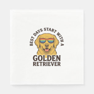 Serviette En Papier T-shirt de Golden Retriever avec lunettes de solei