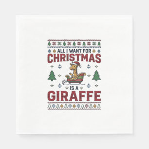 Serviette En Papier T-shirt de Noël drôle avec girafe et traîneau