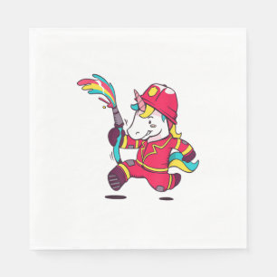 Serviette En Papier T-shirt licorne pompier mignon dessin animé arc-en