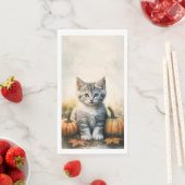 Serviette En Papier Tabby Automne Kitten Papier long Napkin (En situation)