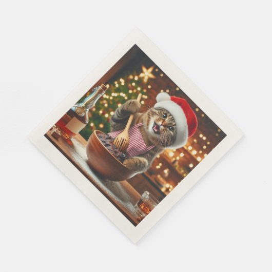 Serviette En Papier Tabby cat baking boozy christmas pudding (Coin)