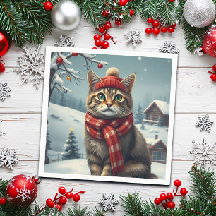 Serviette En Papier Tabby Cat en hiver de Preppy Attire et Casquette