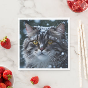 Serviette En Papier Tabby Chat en Tête de Neige